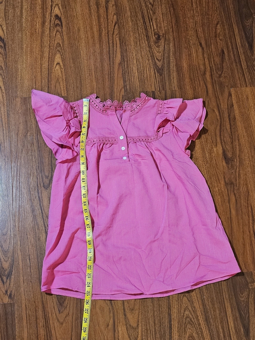 Womens Bright Pink Ruffle Sleeve Button Front Top - Picture 7 of 10